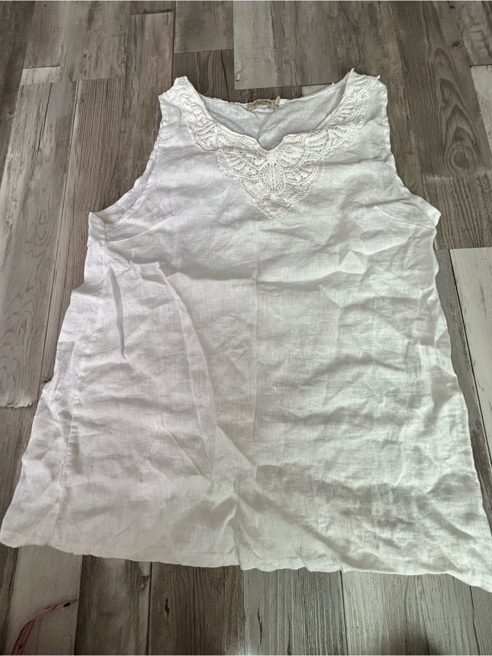 Women's White Sleeveless Crochet-Trim Tank Top